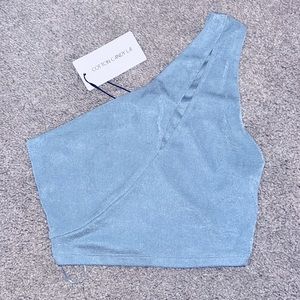 (BRAND NEW) ONE SHOULDER CUT-OUT CROPPED SHIMMER TOP